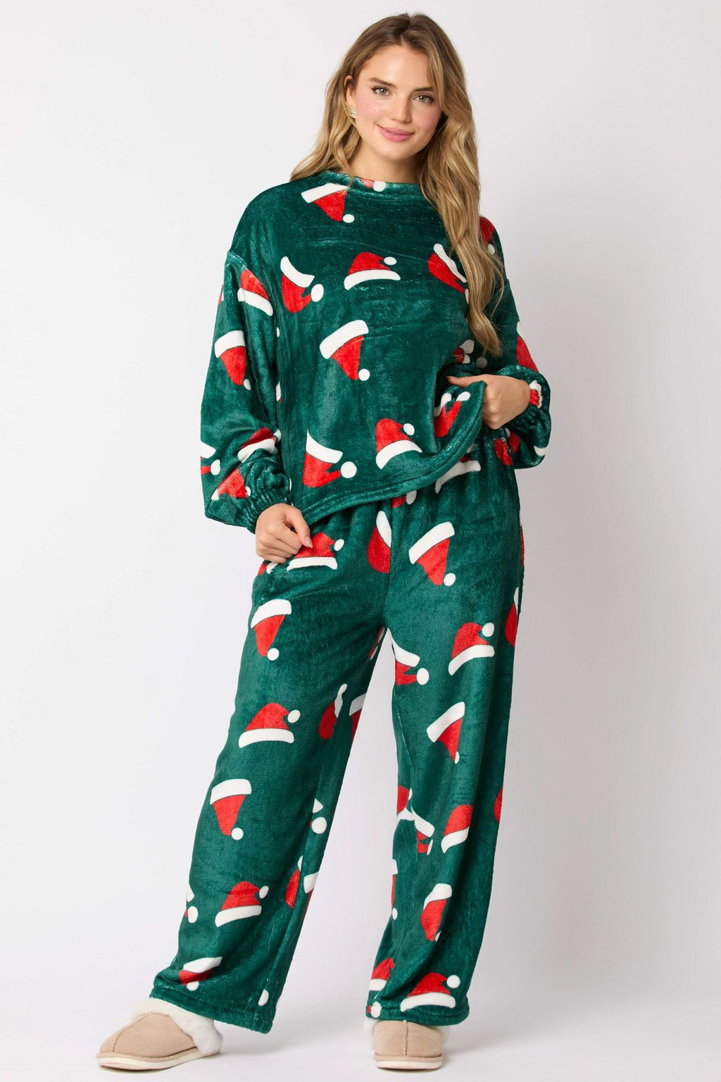2024 Casual Flanell Pyjamas Set För Dam 2 Delade Söta Långärmade Matchande Lounge Skjortor Set Jultomte Pyjamas Hemkläder