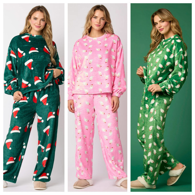 2024 Casual Flanell Pyjamas Set För Dam 2 Delade Söta Långärmade Matchande Lounge Skjortor Set Jultomte Pyjamas Hemkläder