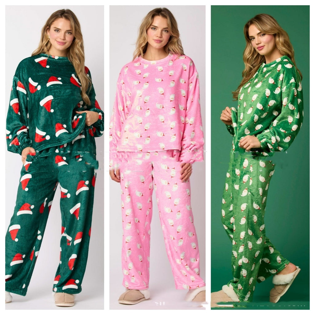 2024 Casual Flanell Pyjamas Set För Dam 2 Delade Söta Långärmade Matchande Lounge Skjortor Set Jultomte Pyjamas Hemkläder